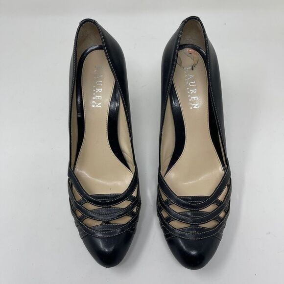 Lauren Ralph Lauren Women's Stiletto Heels Slip On Pumps Black Leather Size 7M - Picture 2 of 10